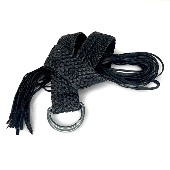 Vintage Black Braided Leather Belt with Fringe Tail - Picture 1 of 4